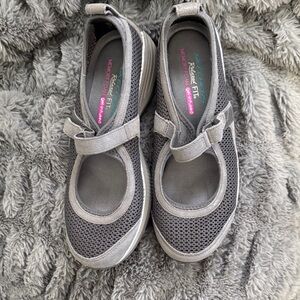 Skechers Gray Mesh Mary Jane Sandals with Hook-and-Loop Strap